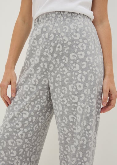 Grey Leopard Wide Leg Pyjama Bottoms