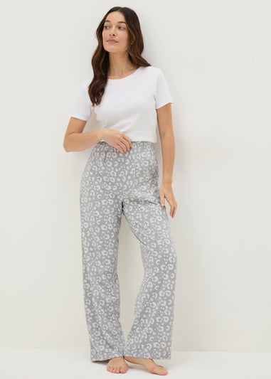 Grey Leopard Wide Leg Pyjama Bottoms