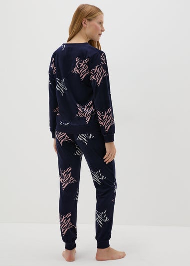 Navy Star Print Velour Pyjama Set