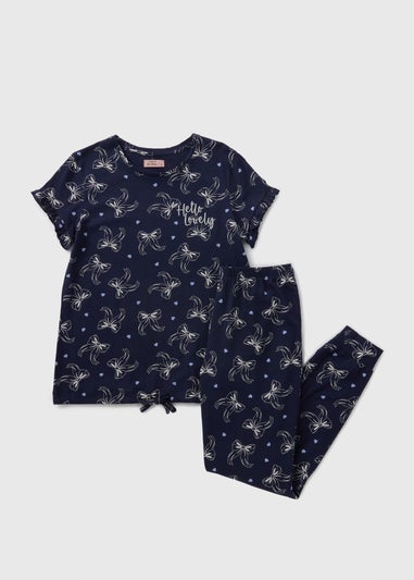 Navy Bow Pyjama Set