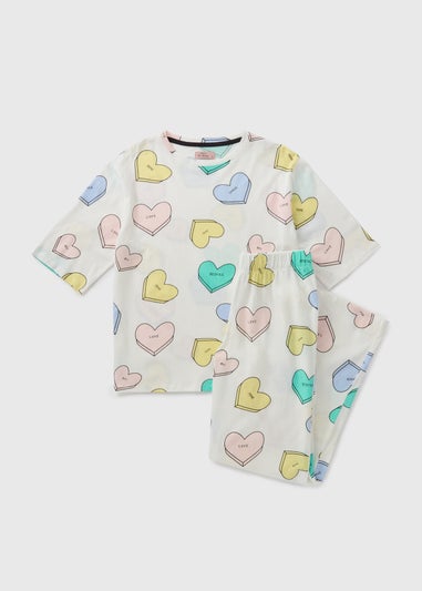 Cream Heart Print Pyjama Set