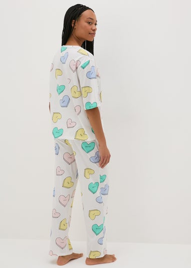 Cream Heart Print Pyjama Set