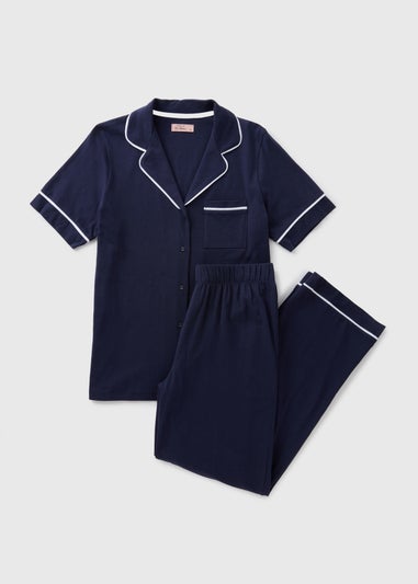 Navy Button Up Pyjama Set