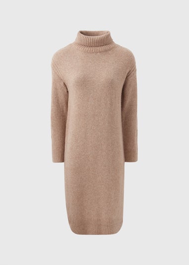 Et Vous Camel Roll Neck Knit Midi Dress