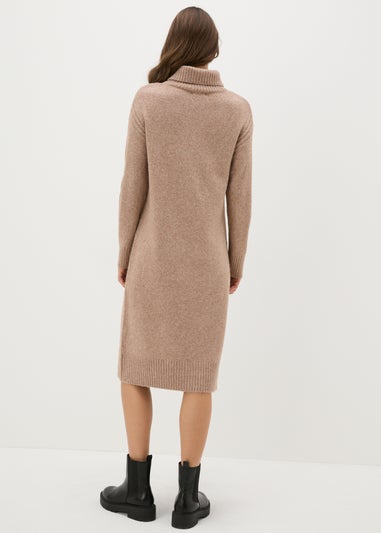 Et Vous Camel Roll Neck Knit Midi Dress