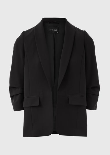 Et Vous Black Ruched Sleeve Blazer