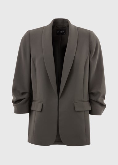 Et Vous Grey Ruched Sleeve Blazer