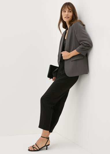 Et Vous Grey Ruched Sleeve Blazer