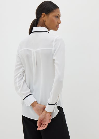 Et Vous White Contrast Piping Shirt