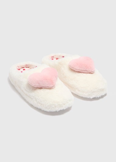 Cream Heart Mule Slippers