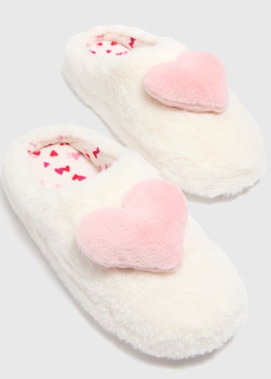 Cream Heart Mule Slippers