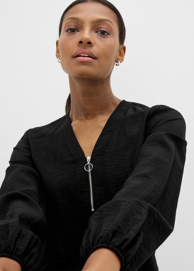 Et Vous Black Zip Front Blouse