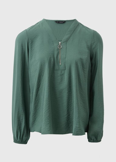 Et Vous Green Zip Front Blouse