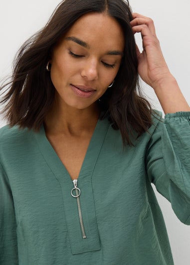 Et Vous Green Zip Front Blouse