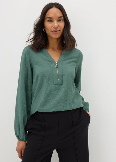 Et Vous Green Zip Front Blouse