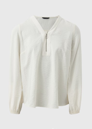 Et Vous Cream Zip Front Blouse