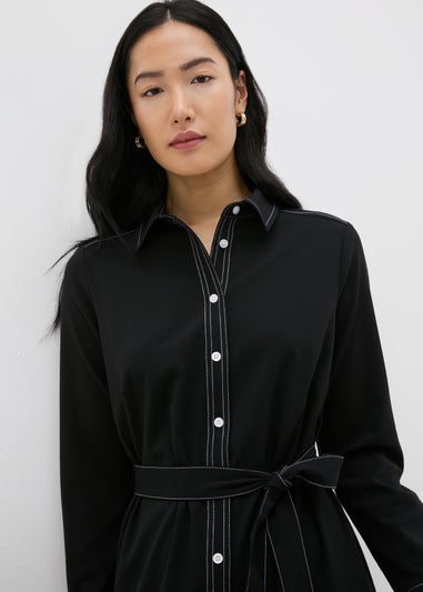 Black Contrast Shirt Midi Dress