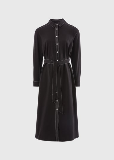 Black Contrast Shirt Midi Dress