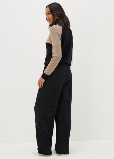 Et Vous Black Plisse Wide Leg Trousers