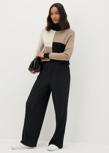 Et Vous Black Plisse Wide Leg Trousers