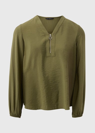 Et Vous Khaki Zip Front Blouse