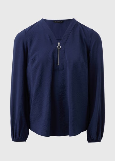 Et Vous Navy Zip Front Blouse