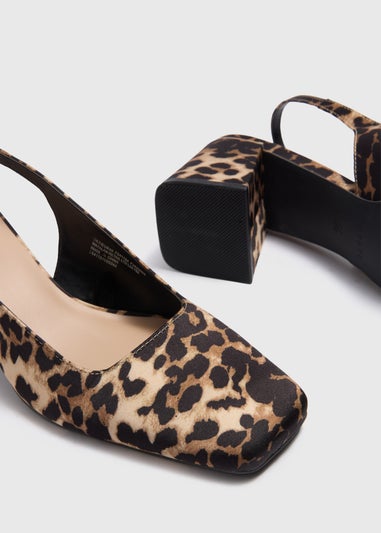 Brown Animal Print Sling Back Block Heels