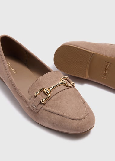 Taupe Gold Metal Bar Loafers