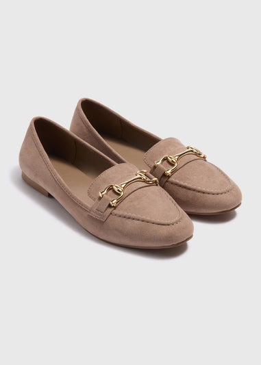 Taupe Gold Metal Bar Loafers