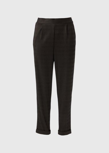 Brown Check Ponte Tapered Trousers