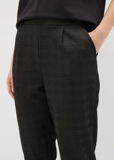 Brown Check Ponte Tapered Trousers