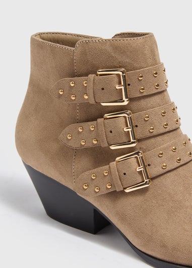 Tan Studded Buckle Western Boots