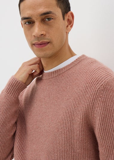 Pink Ribbed Crew Neck Jumper