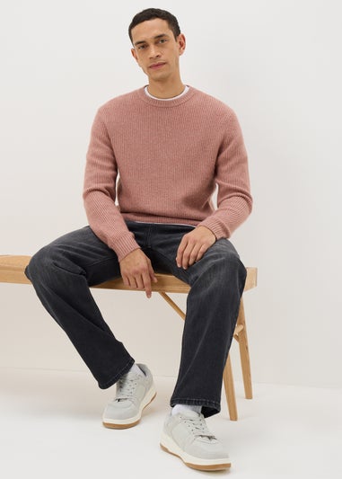 Pink Ribbed Crew Neck Jumper