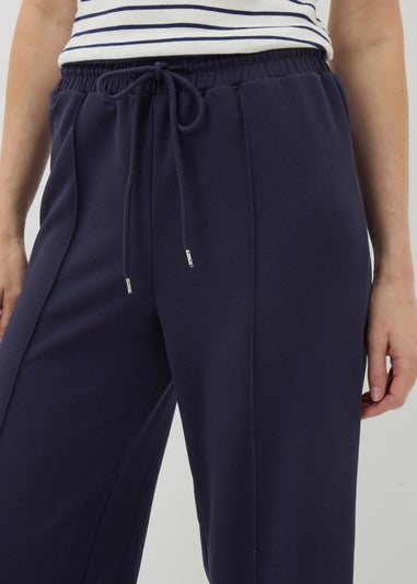 Navy Seam Detail Wide Leg Trousers