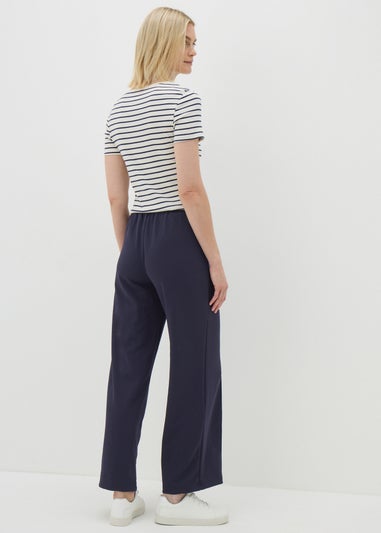 Navy Seam Detail Wide Leg Trousers