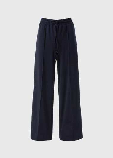 Navy Seam Detail Wide Leg Trousers