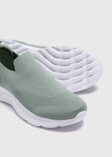 Green Knit Slip On Trainers