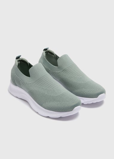 Green Knit Slip On Trainers