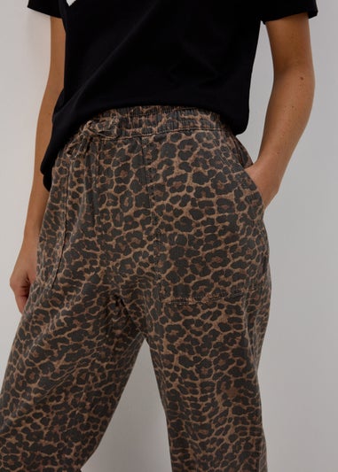 Brown Animal Print Utility Jogging Bottoms