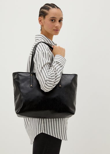 Black Soft PU Tote Bag