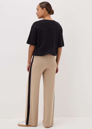 Camel Side Stripe Wide Leg Trousers