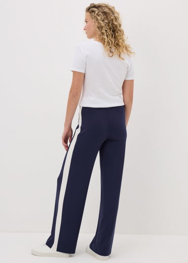 Navy Side Stripe Jersey Wide Leg Trousers