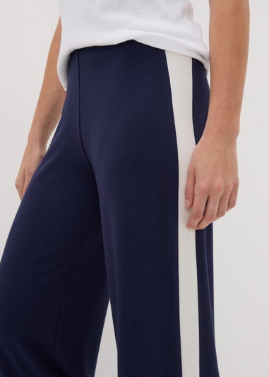 Navy Side Stripe Jersey Wide Leg Trousers