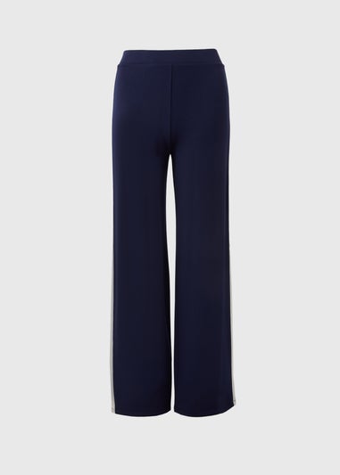 Navy Side Stripe Jersey Wide Leg Trousers