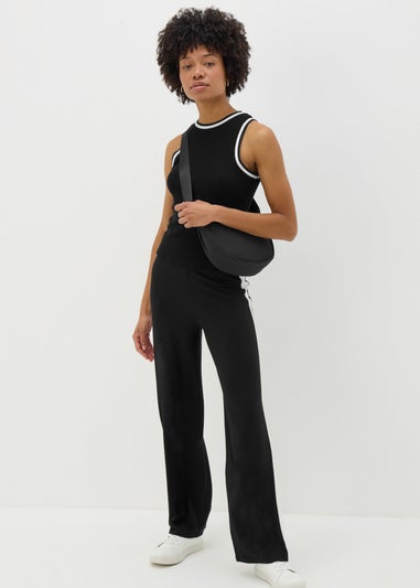 Black Side Stripe Jersey Wide Leg Trousers