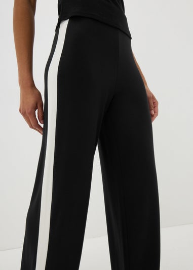 Black Side Stripe Jersey Wide Leg Trousers