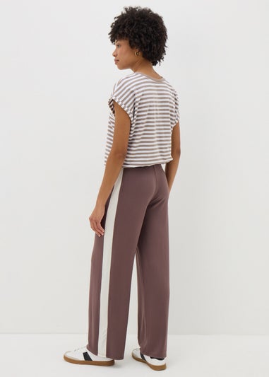 Brown Side Stripe Jersey Wide Leg Trousers