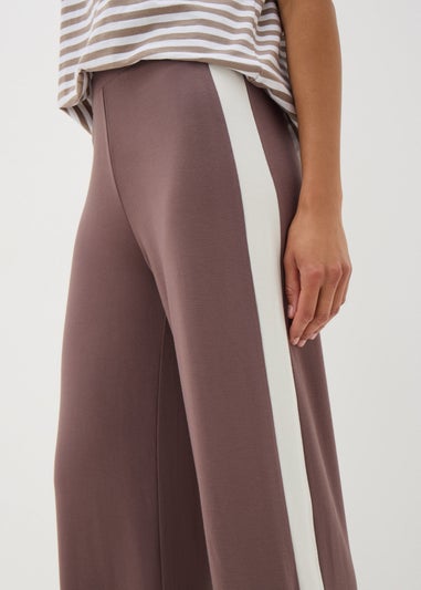 Brown Side Stripe Jersey Wide Leg Trousers