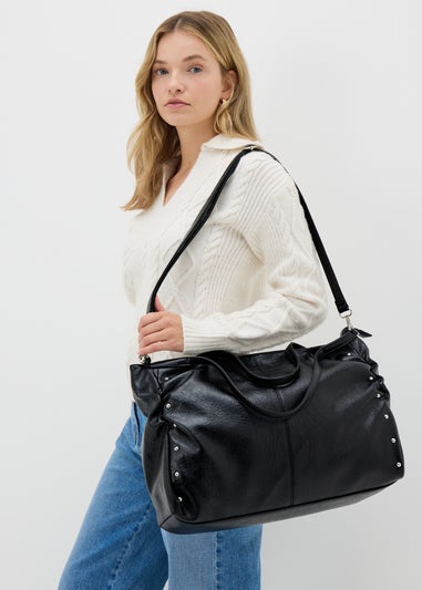 Black Stud Slouch Tote Bag